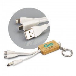 Phone & Tablet Chargers - Bamboo Charging Cable Key Ring - Rectangle