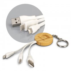 Phone & Tablet Chargers - Bamboo Charging Cable Key Ring - Round