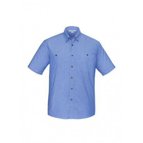 Men's Corporate Shirts - Mens Wrinkle Free Chambray Short Sleeve Shirt