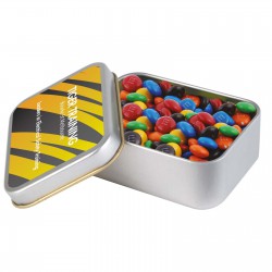 M&Ms in Silver Rectangular Tin