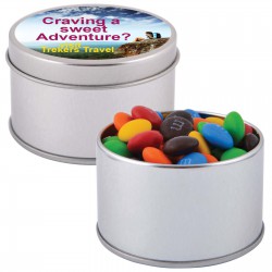 Sweets in Tin Packs - M&Ms in Silver Round Tin