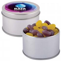 Corporate Colour Mini Jelly Beans in Silver Round Tin