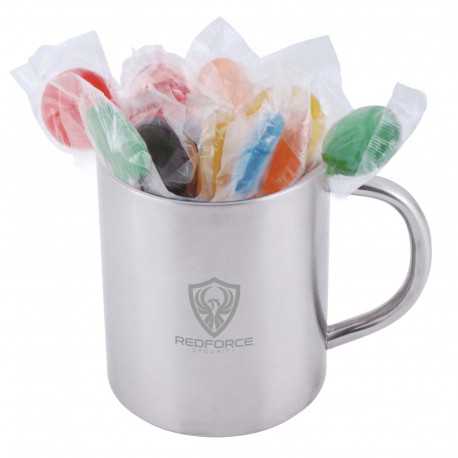 Promotional Lollies - Assorted Colour Lollipops in Java Mug