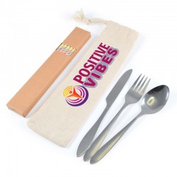 Banquet Cutlery Set & Straws In Calico Pouch