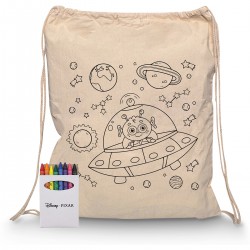 Cotton & Calico Tote Bags - Squiggle Calico Drawstring Bag + Crayon set