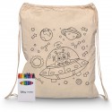 Cotton & Calico Tote Bags - Squiggle Calico Drawstring Bag + Crayon set