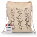 Cotton & Calico Tote Bags - Squiggle Calico Drawstring Bag + Crayon set