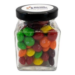 100g Skittles Packed in Small Glass Square Jars