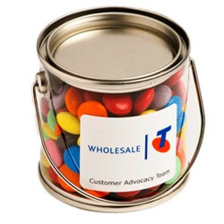 Lollies in Buckets & Jars - Small PVC Bucket Filled with Choc Beans 170G (Corporate Colours)