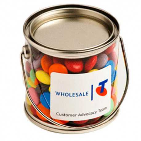 Lollies in Buckets & Jars - Small PVC Bucket Filled with Choc Beans 170G (Corporate Colours)