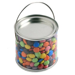 Lollies in Buckets & Jars - Medium PVC Bucket Filled with Choc Beans 400G (Mixed Coloured)
