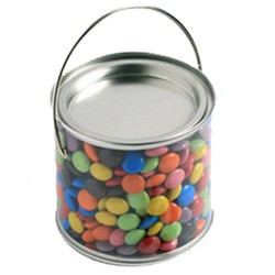 Lollies in Buckets & Jars - Medium PVC Bucket Filled with Choc Beans 400G (Corporate Colours)
