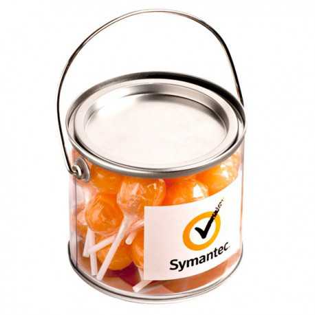 Lollies in Buckets & Jars - Medium PVC Bucket Filled with Ball Lollipops X 22 (Mixed Coloured Lollipops)