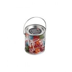 Lollies in Buckets & Jars - Big PVC Bucket Filled with Ball Lollipops X44 (Corporate Coloured Lolllipops)