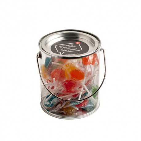 Lollies in Buckets & Jars - Big PVC Bucket Filled with Small Lollipops X50