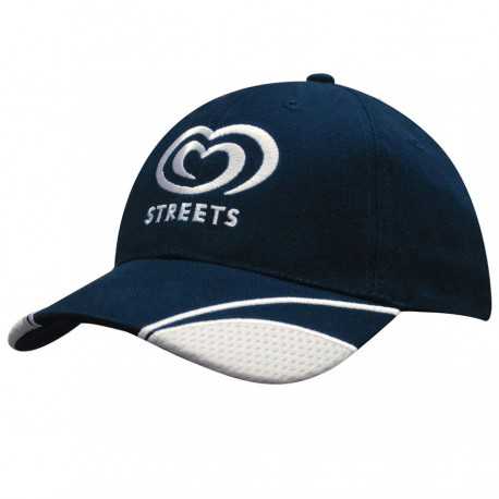 Caps - Brushed Heavy Cotton Cap with Mesh Inserts on Peak