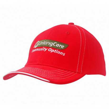 Caps - Brushed Heavy Cotton Cap with Contrasting Stitching and Open Lip Sandwich