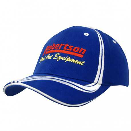 Caps - Brushed Heavy Cotton Cap with Waving Stripes on Crown & Peak
