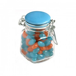 Promotional Jelly Beans - Jelly Beans in Glass Clip Lock Jar 80G (Mixed Colours or Corporate Colours)