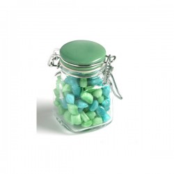 Corporate Coloured Humbugs in Glass Clip Lock Jar 80G