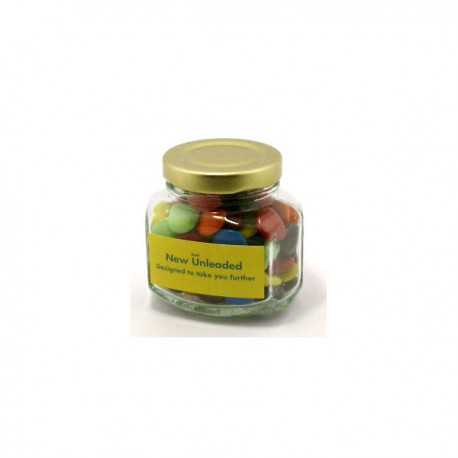 Choc Beans in Glass Squexagonal Jar 90G (Corporate Colours)