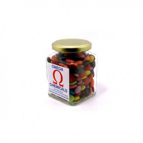 Promotional Chocolates - Choc Beans in Glass Square Jar 170G (Mixed Colours)