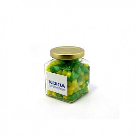 Lollies in Buckets & Jars - Corporate Coloured Humbugs in Glass Square Jar 140G