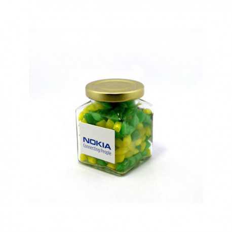 Lollies in Buckets & Jars - Corporate Coloured Humbugs in Glass Square Jar 140G