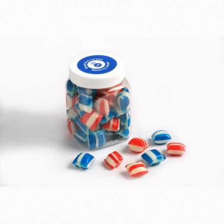 Corporate Coloured Humbugs in Plastic Jar 150G