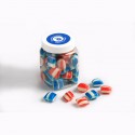 Lollies in Buckets & Jars - Corporate Coloured Humbugs in Plastic Jar 150G