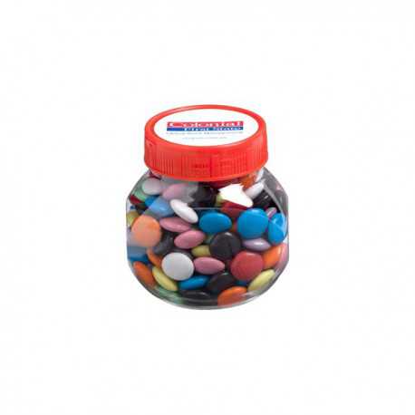 Promotional Chocolates - Plastic Jar Filled with Choc Beans 170G (Mixed Coloured Choc Beans)