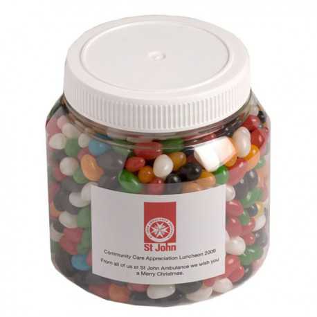 Promotional Jelly Beans - Jelly Beans in Plastic Jar 1Kg (Mixed Colours or Corporate Colours)