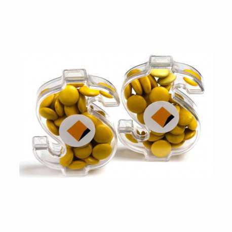 Promotional Chocolates - Acrylic Dollar Filled with Choc Beans 40G (Mixed Colours)