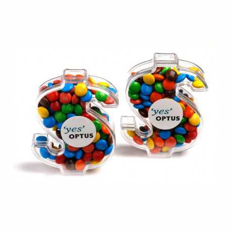 Promotional Chocolates - Acrylic Dollar Filled with Mini M&Ms 40G