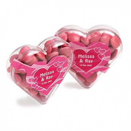 Promotional Chocolates - Acrylic Heart Filled with Choc Beans 50G (Corporate Colours)