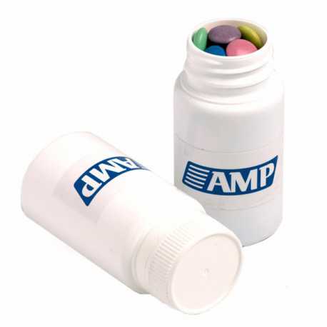Promotional Chocolates - Pill Jar Filled with Choc Beans 120G (Mixed Colours)