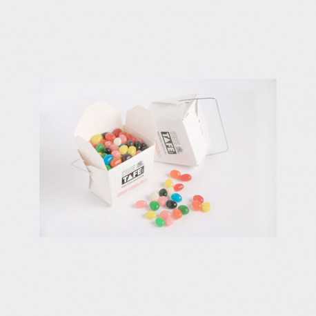 Promotional Jelly Beans - White Cardboard Noodle Box with Jelly Beans 100G (Mixed Colours or Corporate Colours)