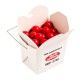 White Cardboard Noodle Box Filled with Orange Choc Drops (Jaffa Look Alike) 100G