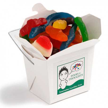 Promotional Lollies - White Cardboard Noodle Box Filled with Mixed Lollies 100G