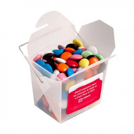 Frosted Pp Noodle Box Filled with Choc Beans (Smartie Look Alike) 100G (Corporate Colours)