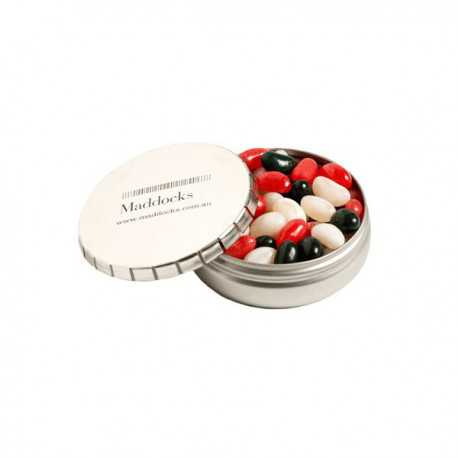 Promotional Jelly Beans - Click Clack Tin Filled with Mini Jelly Beans 70G (Mixed Colours or Corporate Colours)