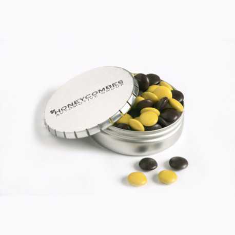 Promotional Chocolates - Click Clack Tin Filled with Choc Beans 70G (Mixed Colours)