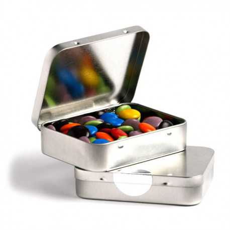 Promotional Chocolates - Rectangle Hinge Tin Fillled with Choc Beans 65G (Mixed Colours)