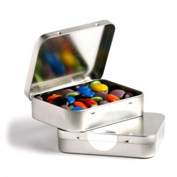 Promotional Chocolates - Rectangle Hinge Tin Fillled with Choc Beans 65G (Corporate Colours)