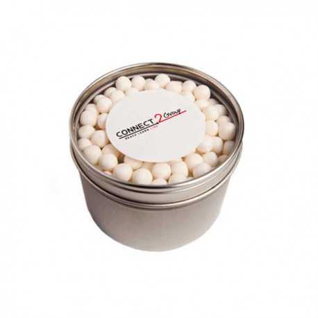 Branded Mints - Small Round Acrylic Window Tin Fillled with Mints or Musks 170G