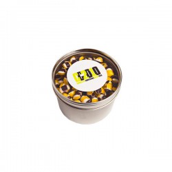 Small Round Acrylic Window Tin Fillled with Tiny Humbugs 170G