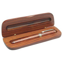 Plastic Promotional Pens - Wood Case Single